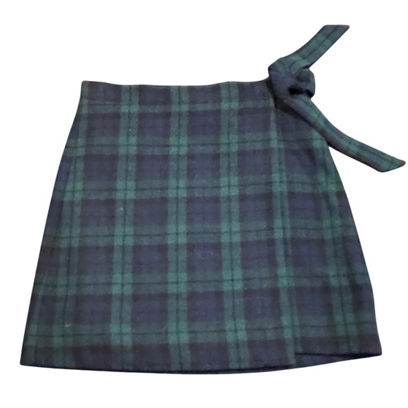 J. Crew Factory Dresses & Skirts - J.Crew Black Tartan Plaid Wool Blend Side‎ Tie Old Money Mini Skirt Green Navy 4
